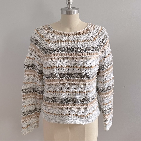 Lou & Grey Chunky Boho Loose Knit Pullover Sweater- Multicolored- Size Small - Picture 1 of 7